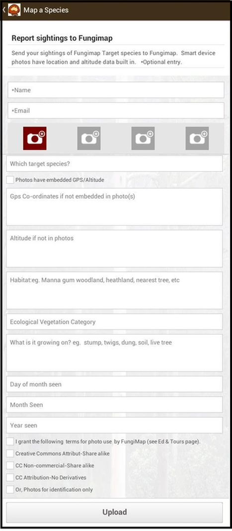 Picture of The FungiOz app form for easy reporting  fungi sightings to FungiMap